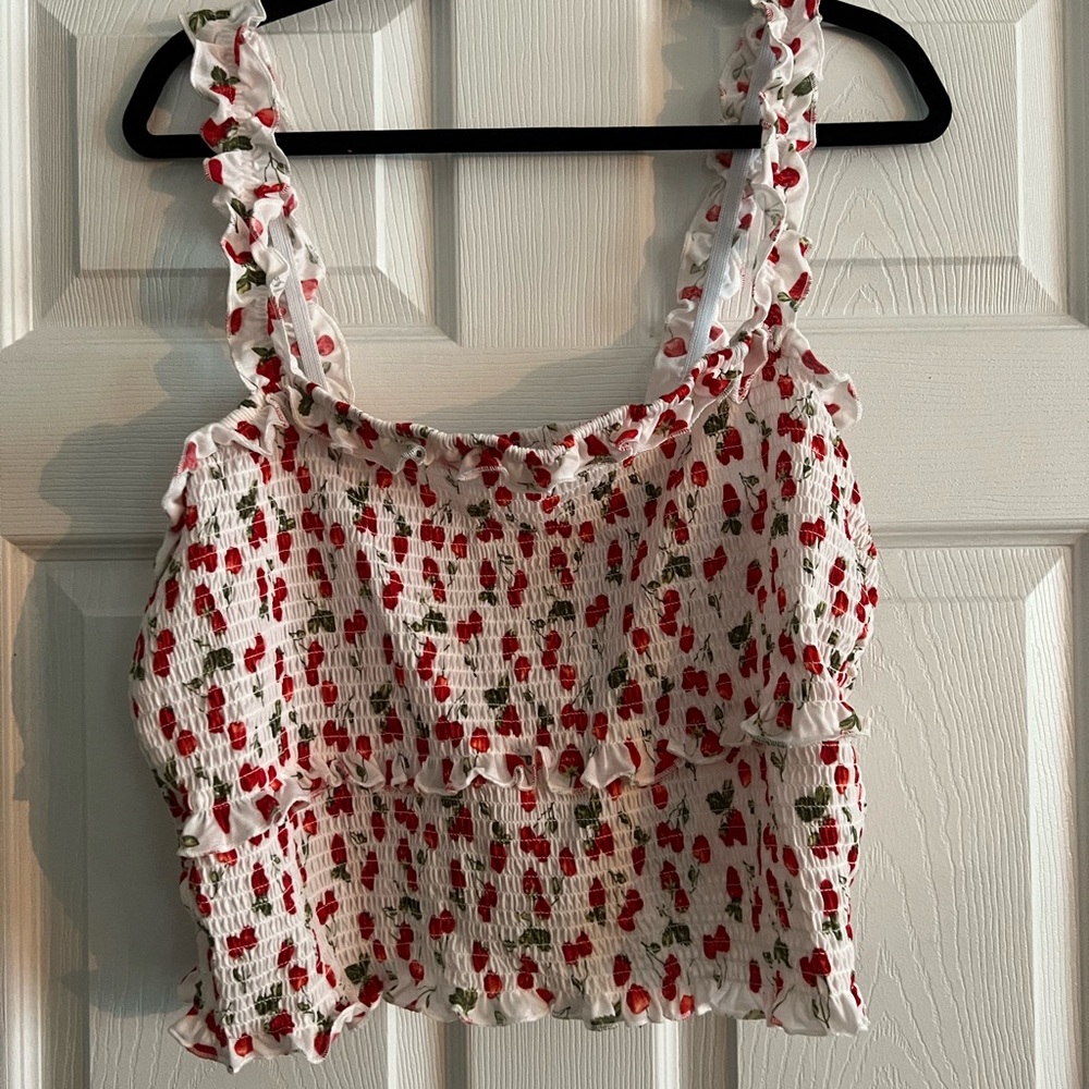 Rue+ 3x cherry print smocked crop tank